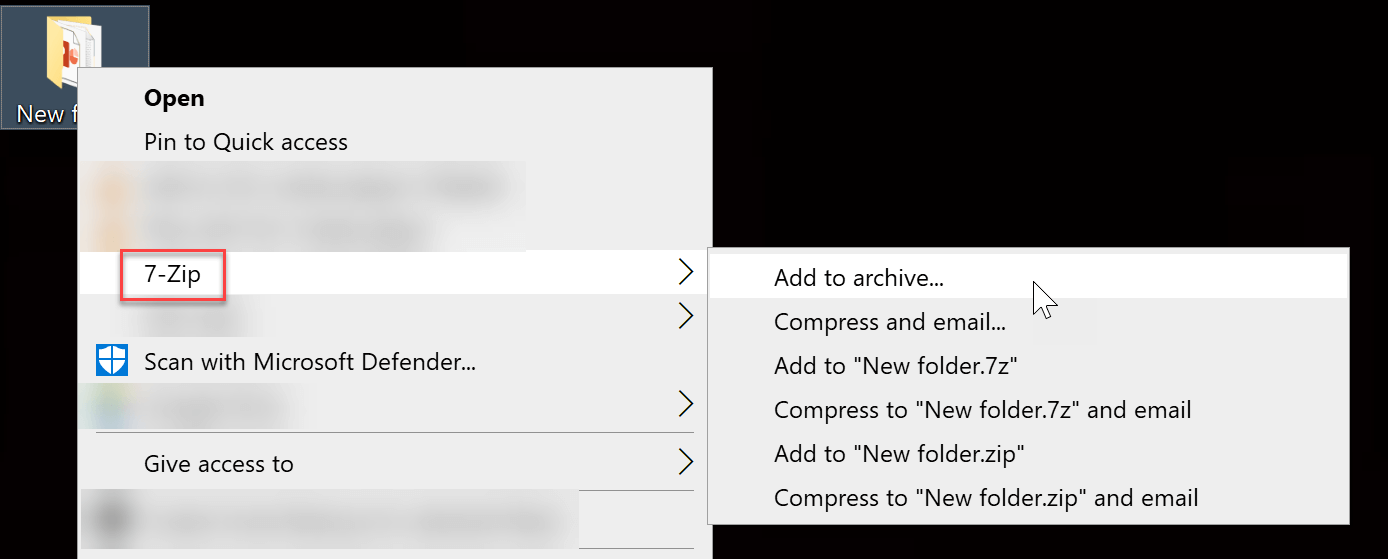 Pridėkite aplanką prie archyvo naudodami 7-Zip