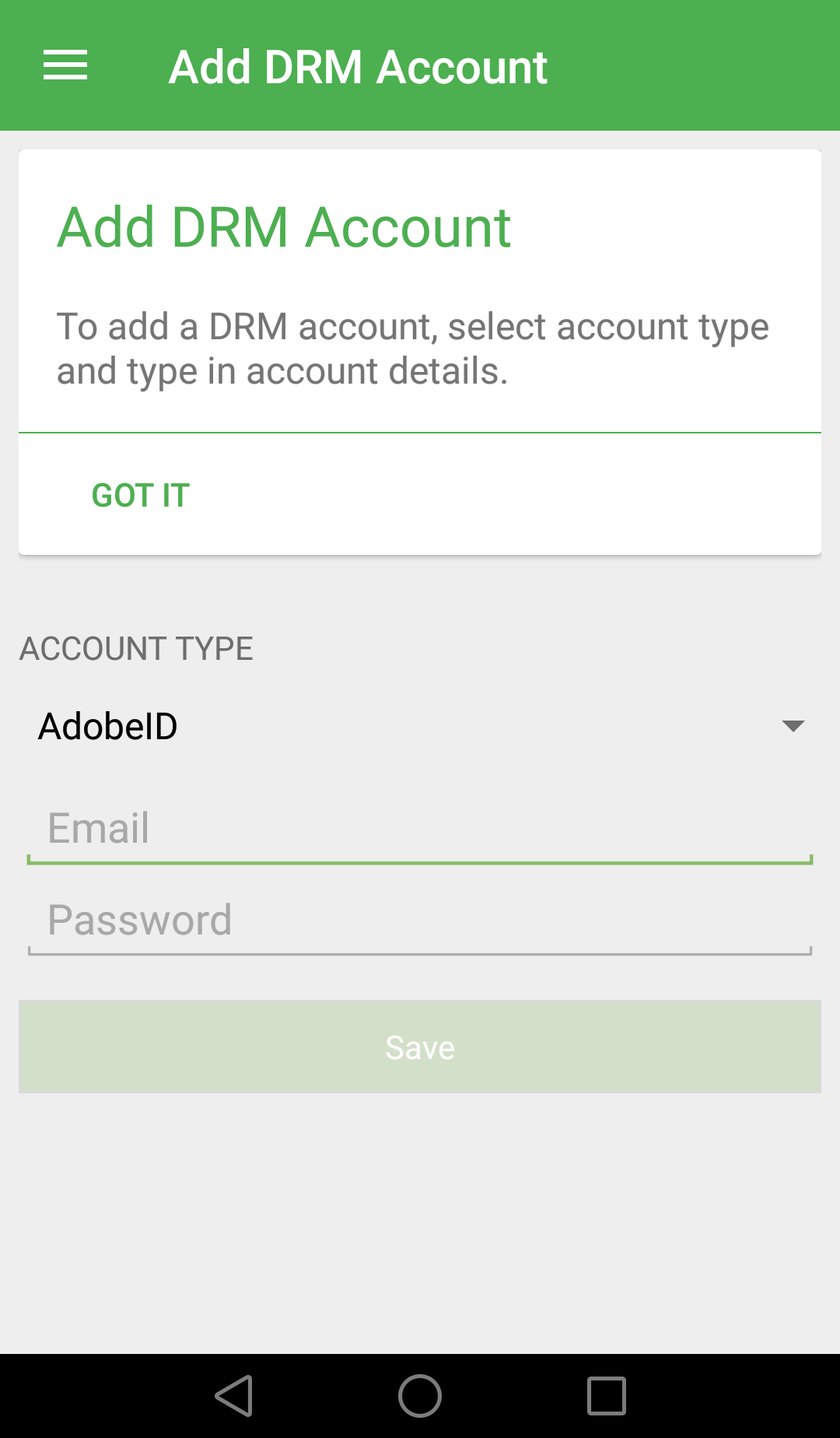 add drm account on aldiko android