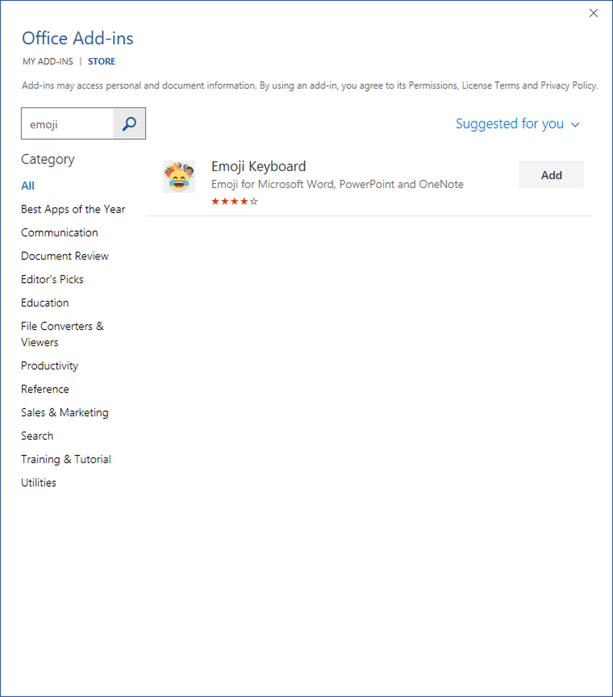 Add Emoji Keyboard Office Add-ins