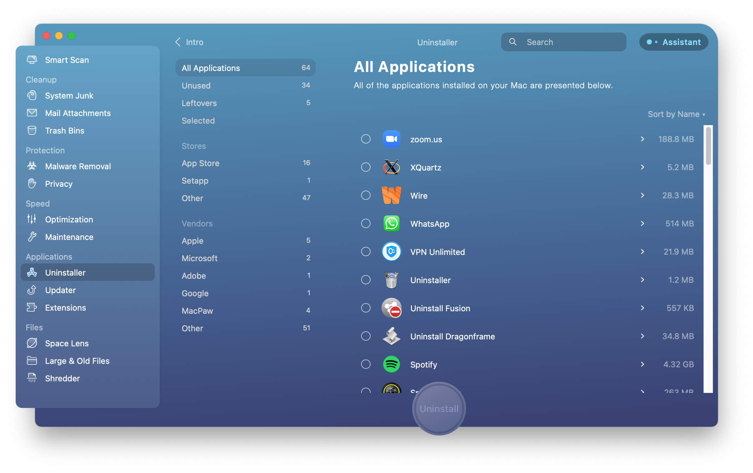 CleanMyMac Uninstaller Lahat ng Application