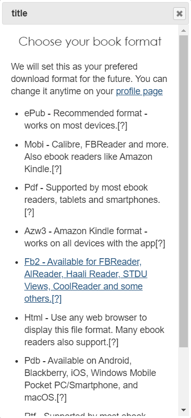 downloading options for free ebooks on Manybooks