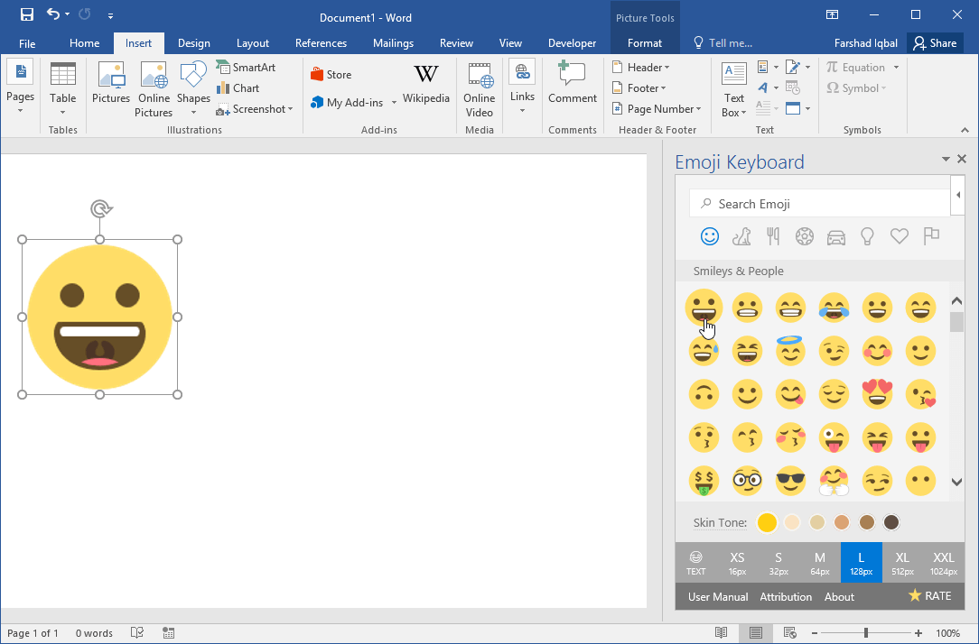 Insert Emoji to Word using Emoji Keyboard