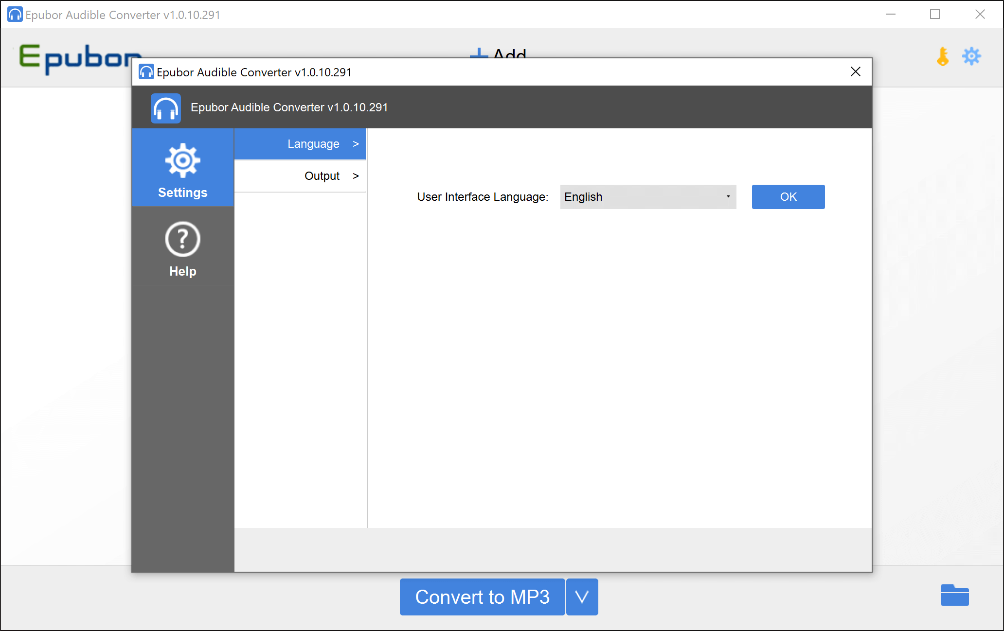 Canvia l'idioma a Epubor Audible Converter