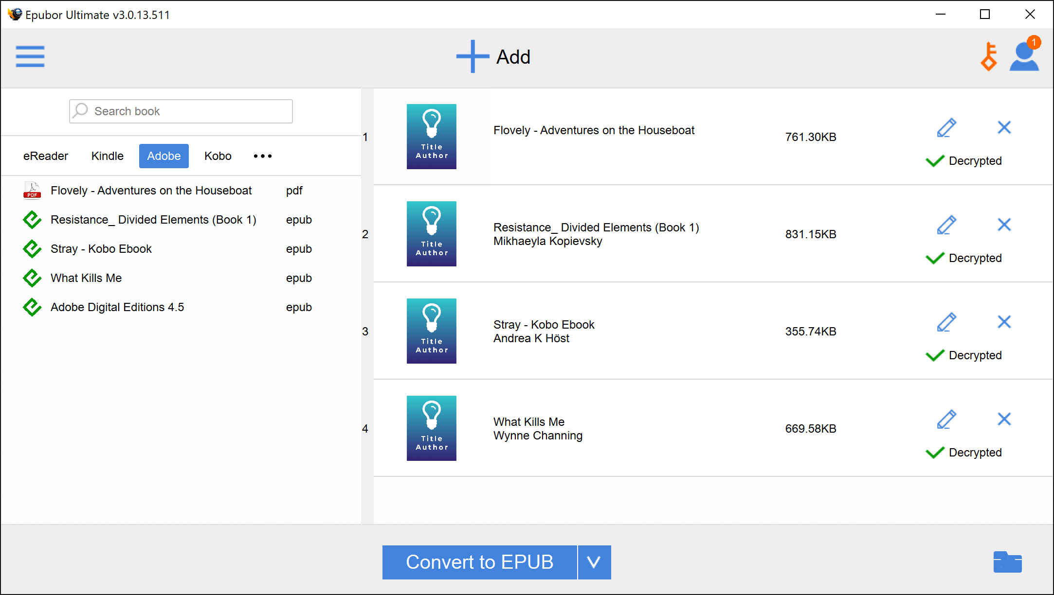 convert acsm using epubor ultimate