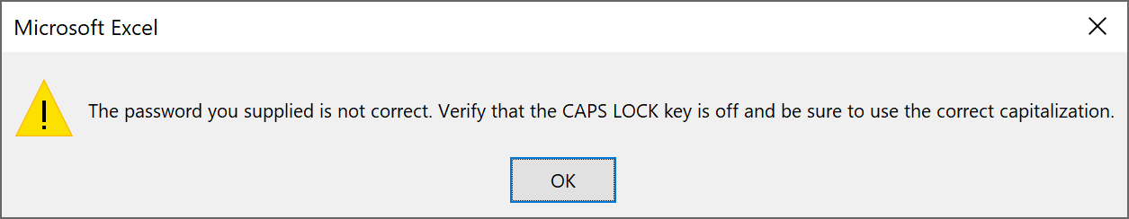 Microsoft Excel Supplied Password Incorrect