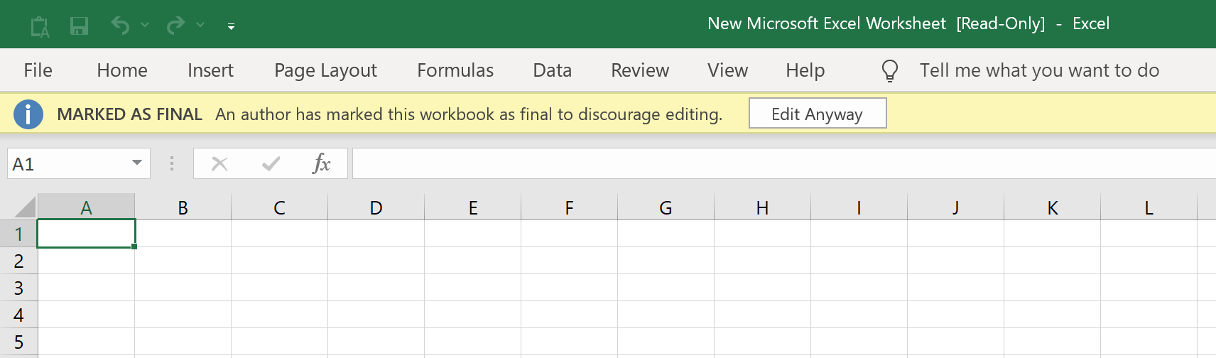 Marked as Final Excel Workbook Click on Edit Anyway to Unprotect