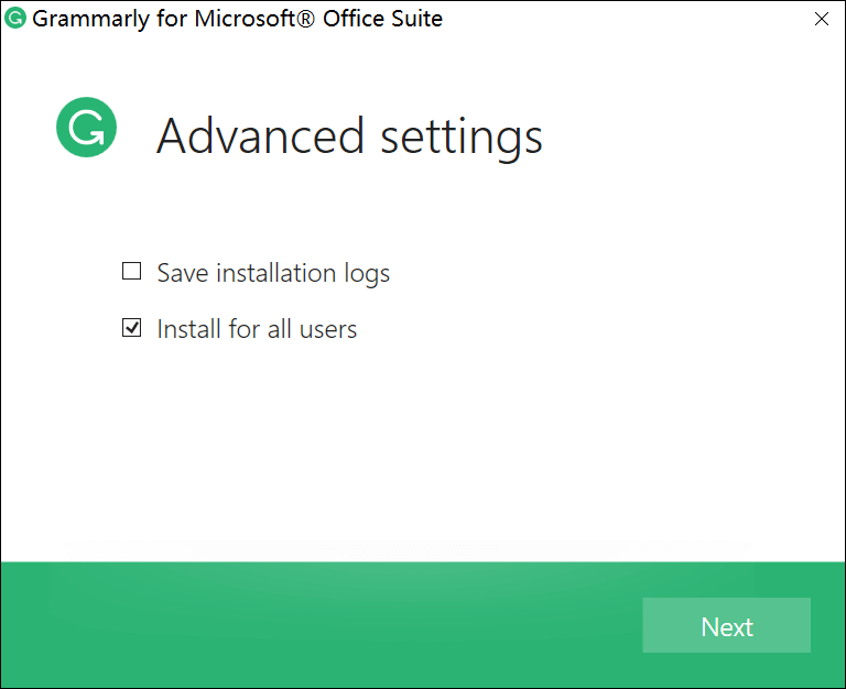 Check Install for All Users to Install Grammarly