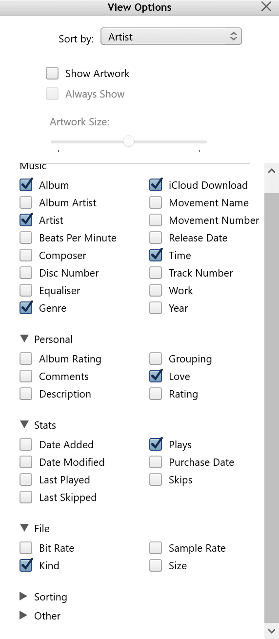 iTunes fájltípus kiválasztása