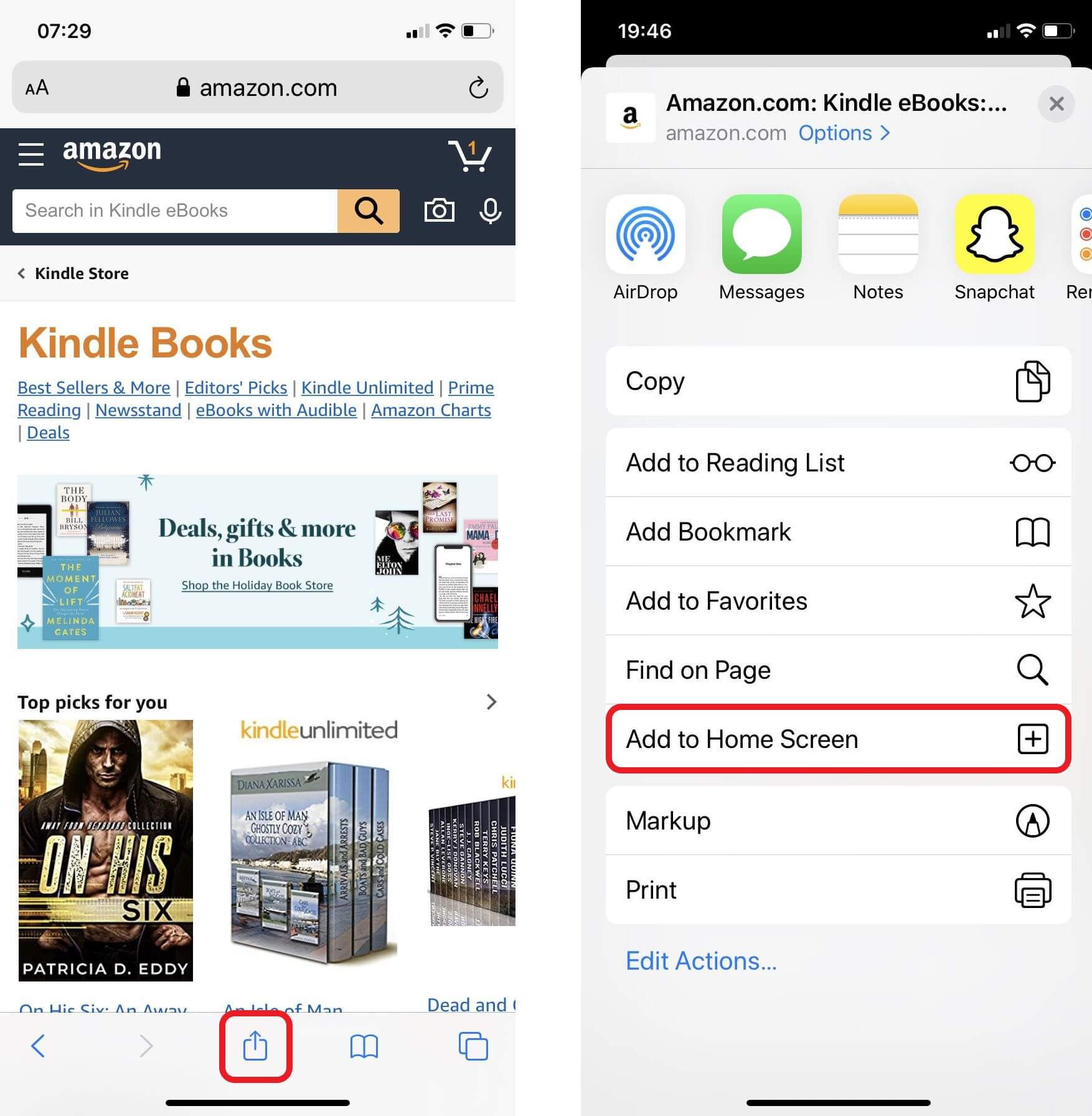Add Kindle eBooks Page to Home Screen on iPhone