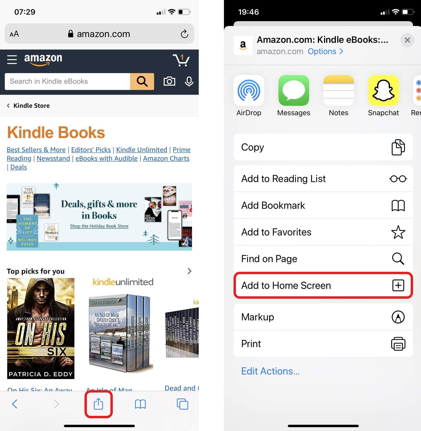 Aldonu Kindle-eBooks Paĝon al Hejma Ekrano en iPhone