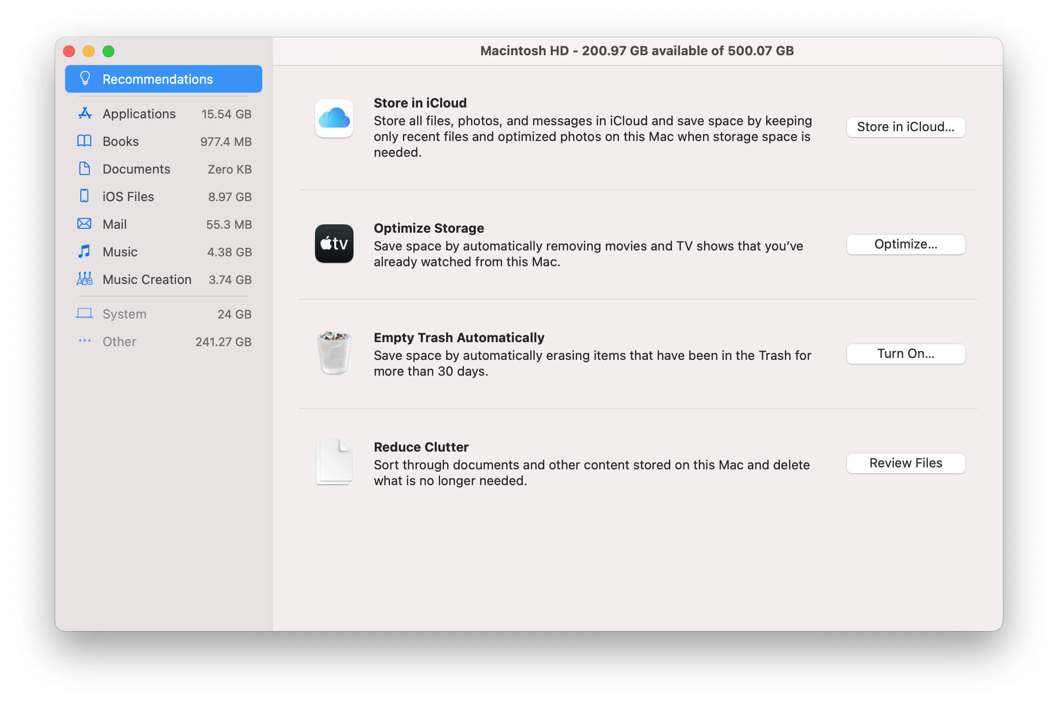 Mac Storage Manage Recommendations