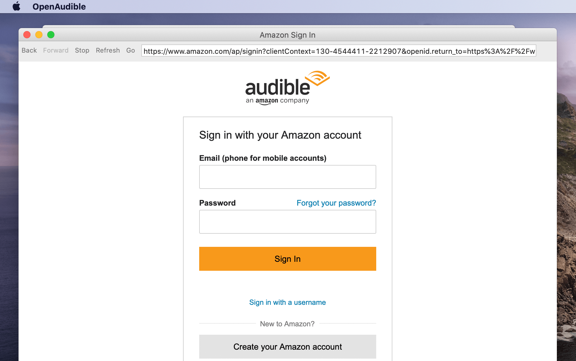 log in to audible openaudible