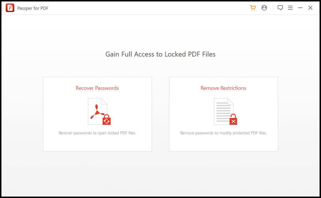 Главное меню Passper for PDF Cracker