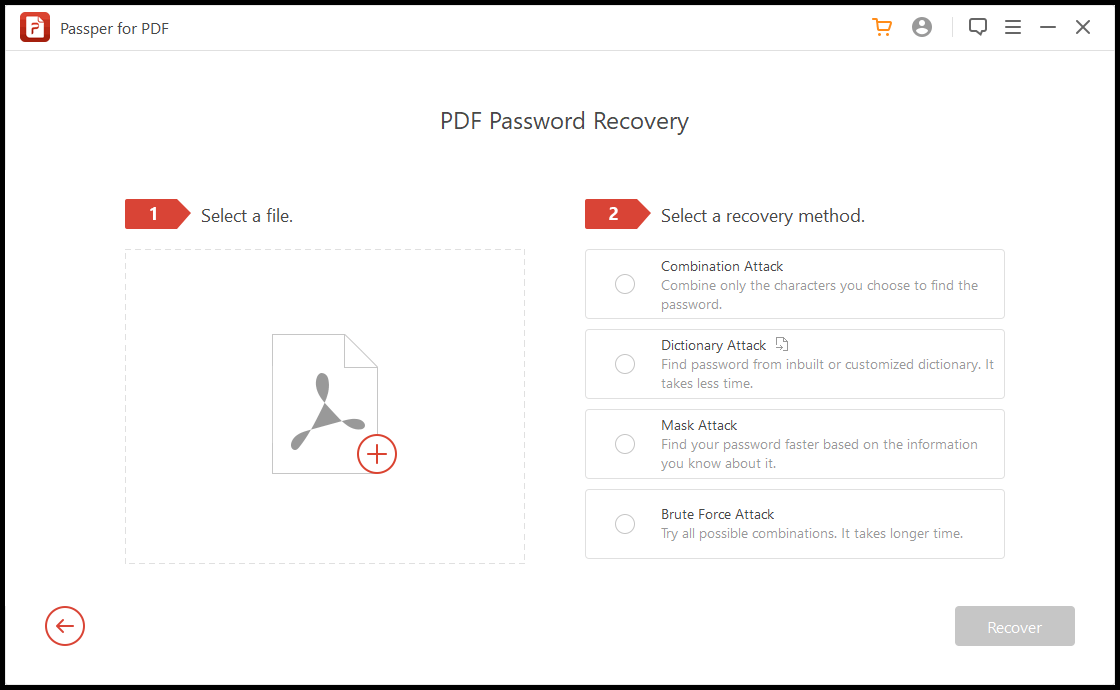 Выберите защищенный PDF-файл для взлома пароля