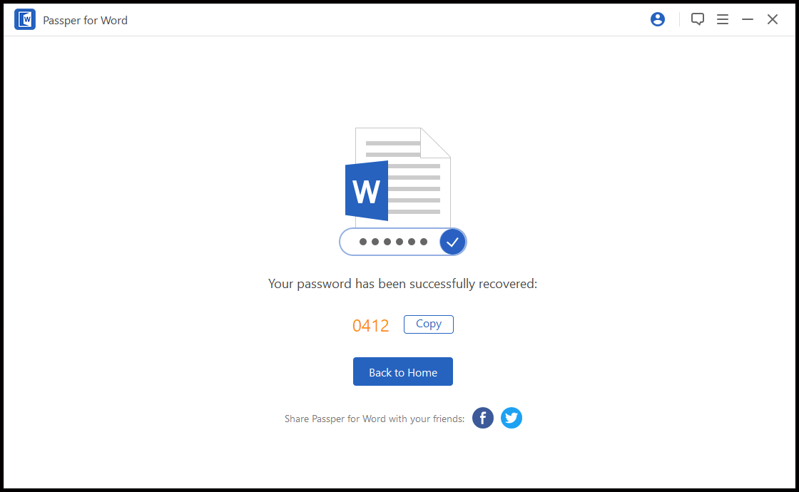 Passper for Word successfully recovers a locked Word document's password