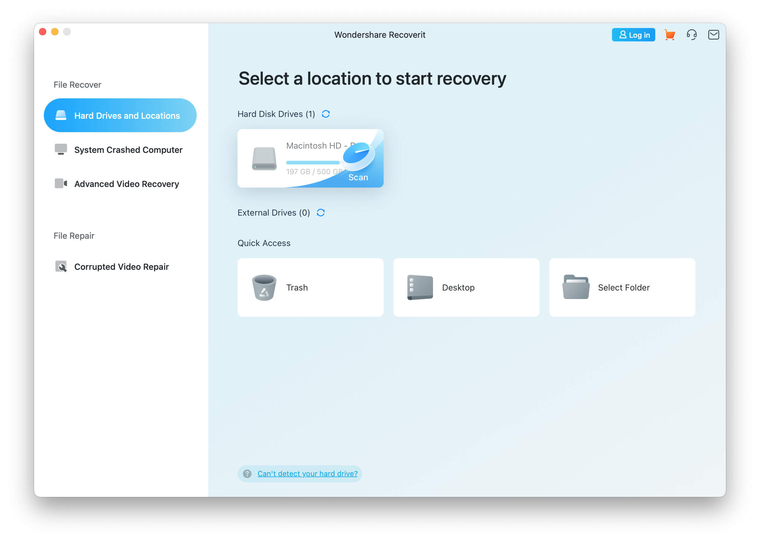 Select a Location to Start Recovery with Recoverit for Mac