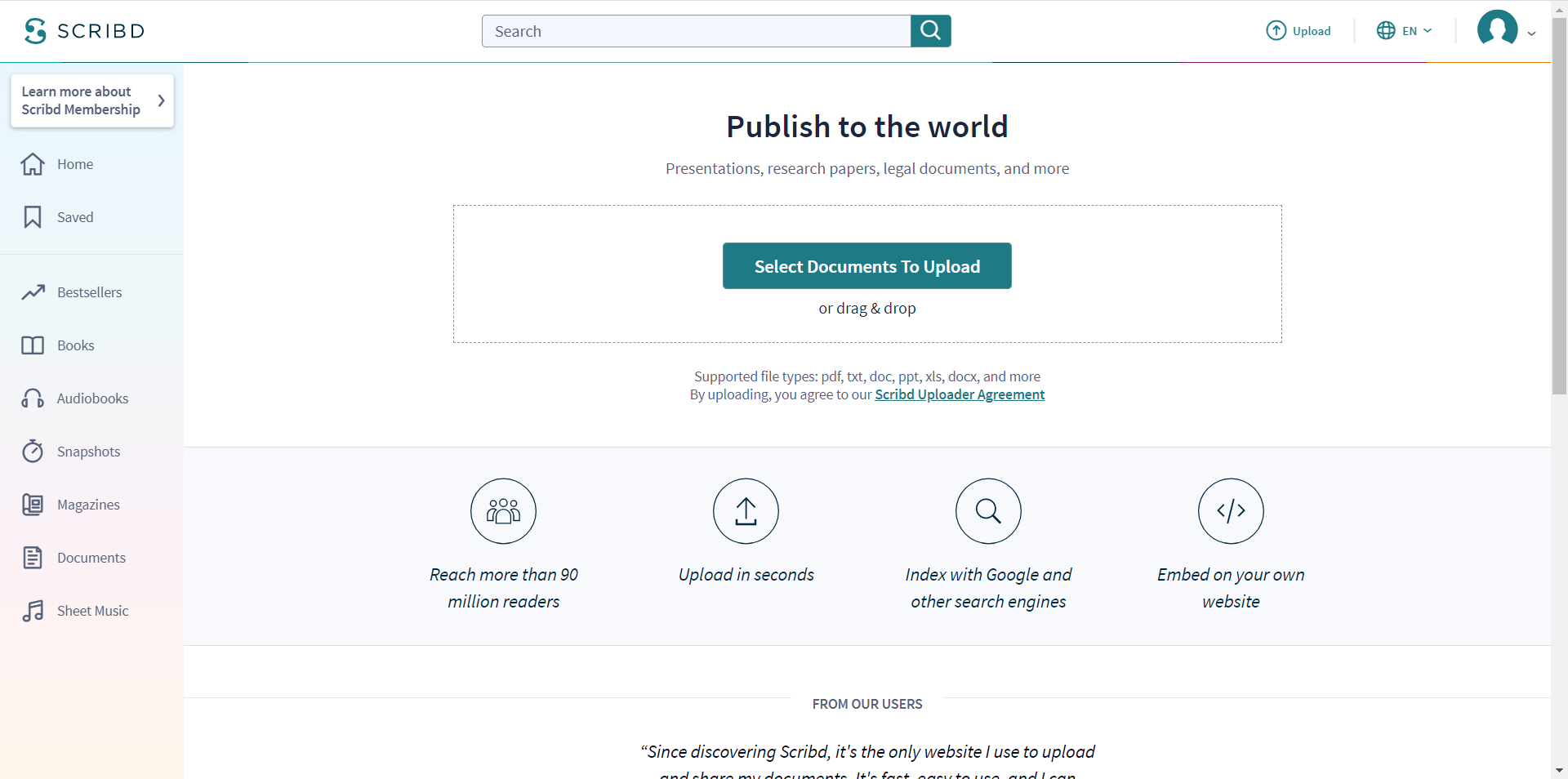 Select your own document to upload to Scribd