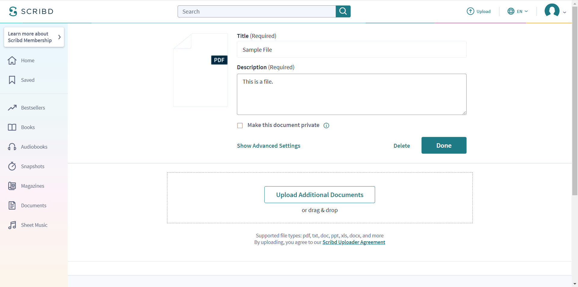 Upload a Document to Scribd