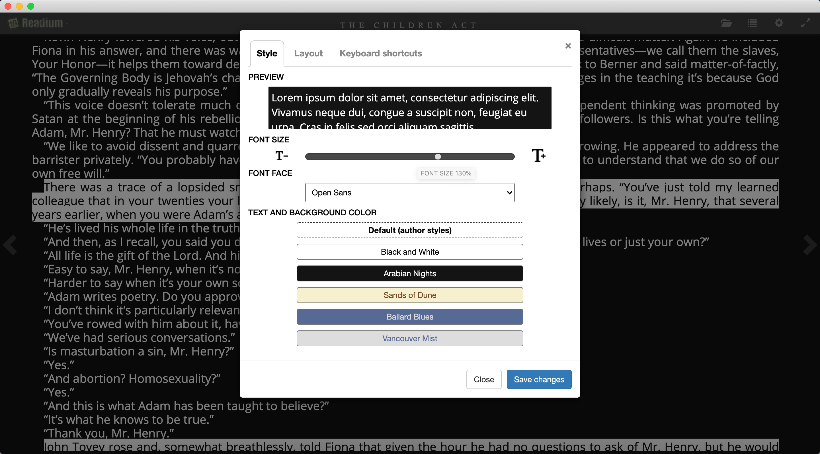 change setting in readium on mac