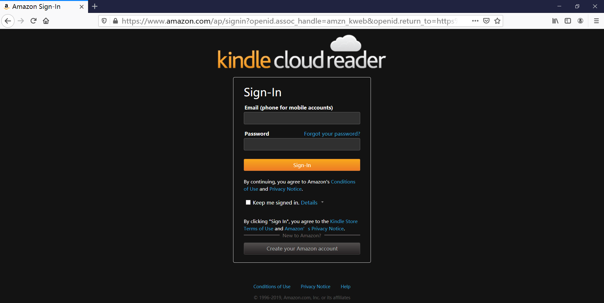 Sign-in Kindle Cloud Reader