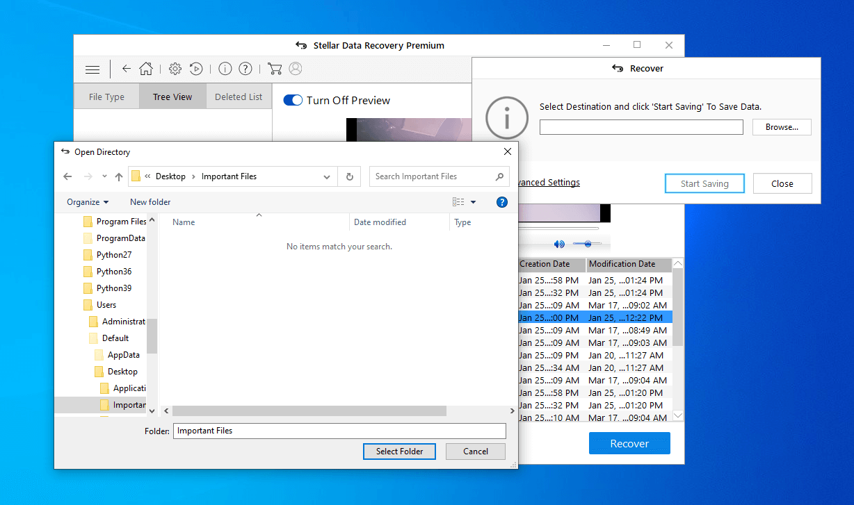 creating a new folder for the recovered data