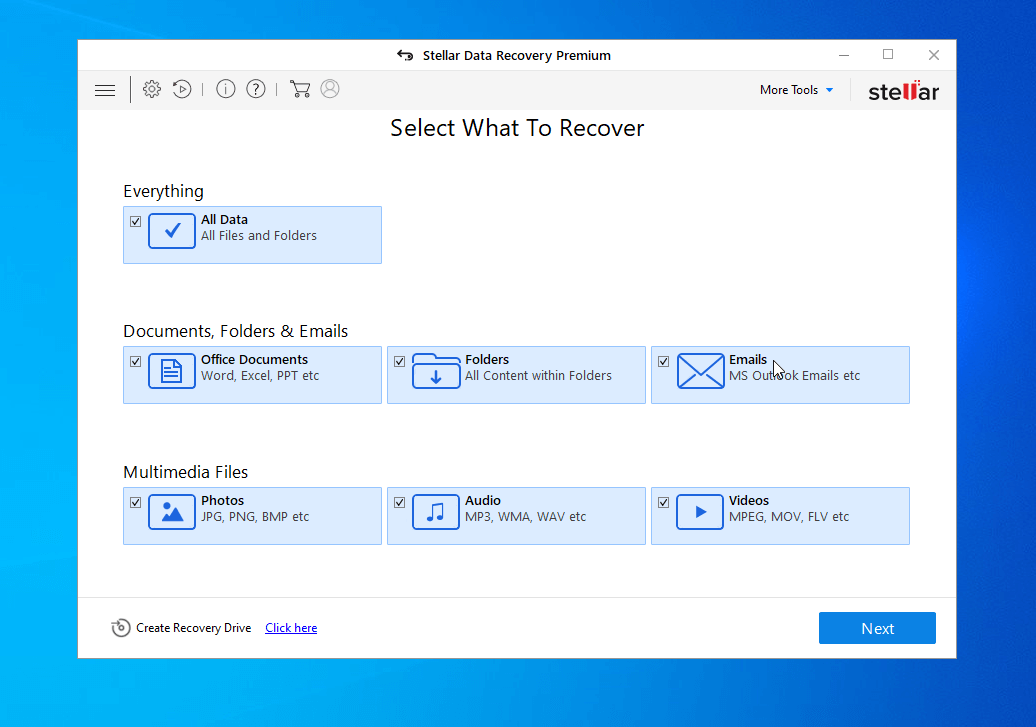 checking all files and folders in stellar data recovery premium edition