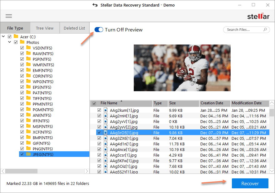choose the desired photo from the folder to recover
