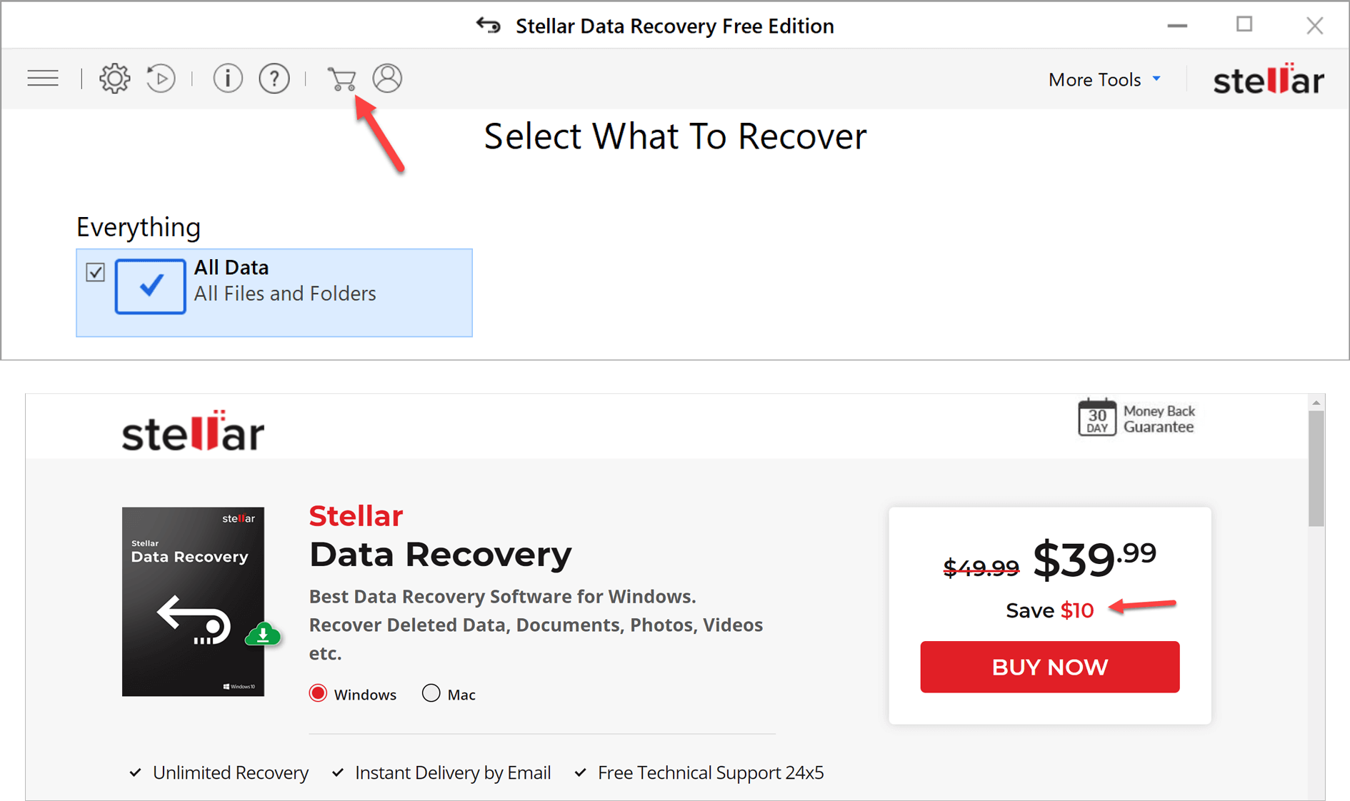 Stellar Data Recovery Free Edition'ı yükseltin