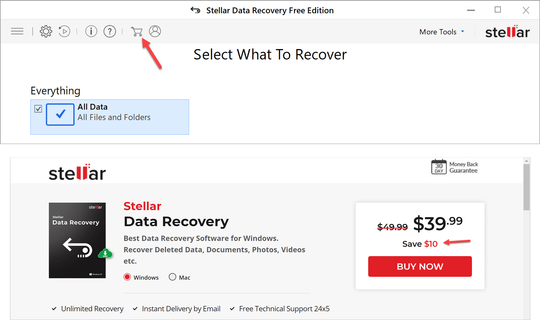 Upgrade Stellar Data Recovery Free Edition