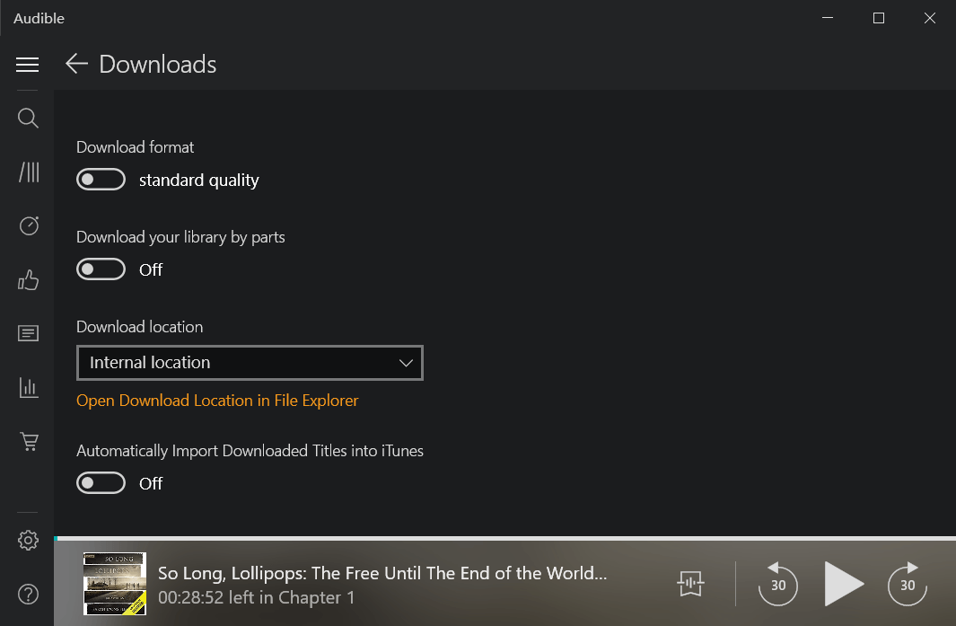 Windows 10 Audible App Download Format Option