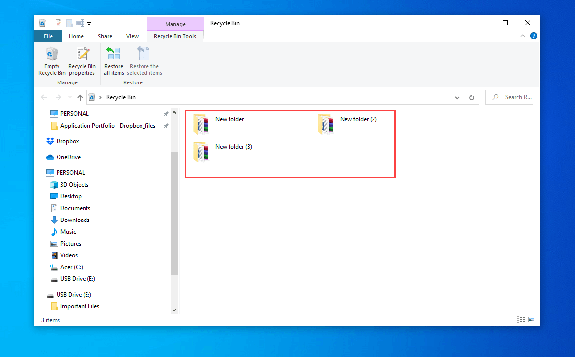 files inside the recycle bin